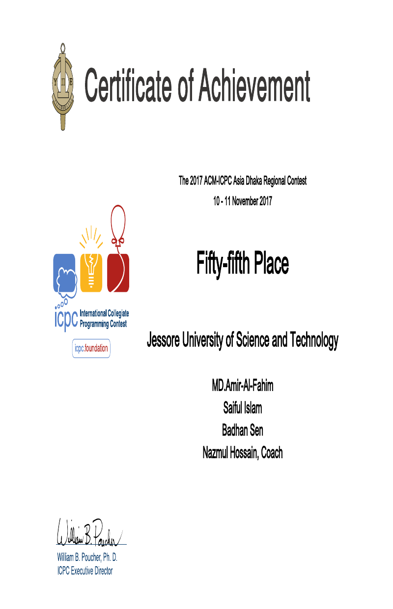 Asia Dhaka Regional 2017 - Placement Award